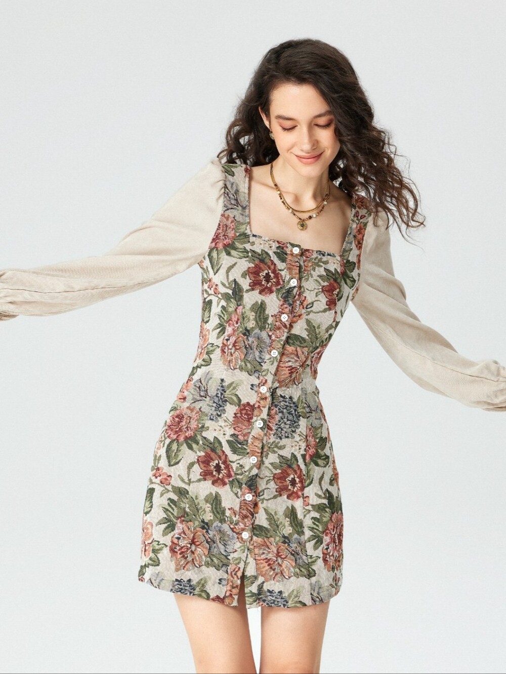NWT Cider Retro Floral Corduroy Patchy Mini Dress